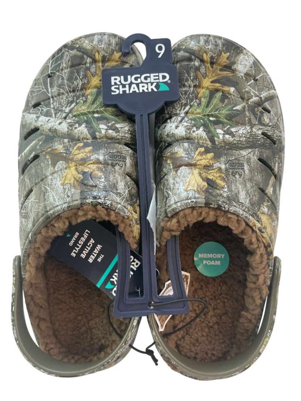 Rugged Shark Camo Lined Clogs Memory Foam Durable Shoes Men's Size 9 NEW W/TAGS